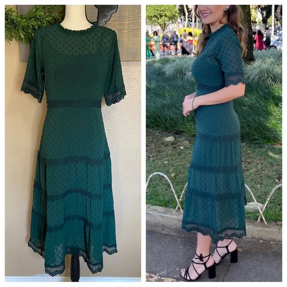Lulus | Dresses | Nwot Lulus Dreaming Of You Emerald Green Swiss Dot Midi  Dress | Poshmark